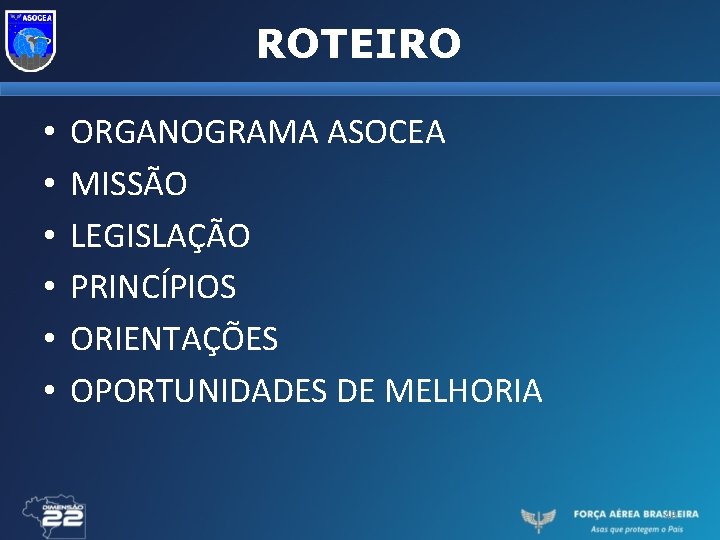 ROTEIRO • • • ORGANOGRAMA ASOCEA MISSÃO LEGISLAÇÃO PRINCÍPIOS ORIENTAÇÕES OPORTUNIDADES DE MELHORIA 49