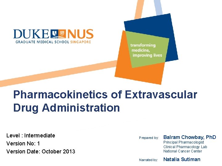 Pharmacokinetics of Extravascular Drug Administration Level : Intermediate Version No: 1 Version Date: October