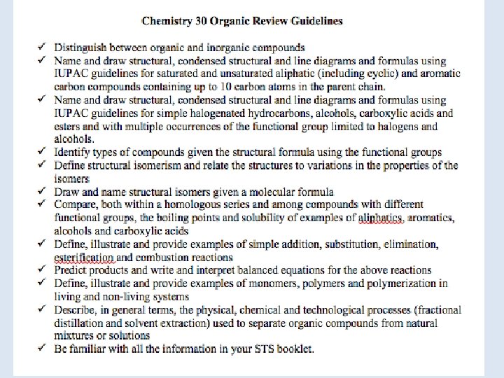 Chemistry 30 Organic Review 