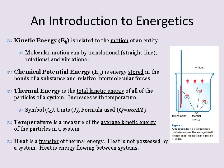 An Introduction to Energetics Kinetic Energy (Ek) is related to the motion of an
