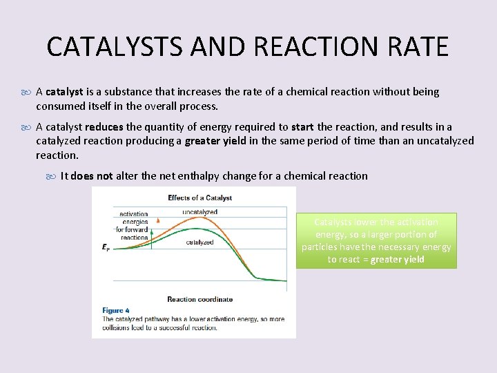 CATALYSTS AND REACTION RATE A catalyst is a substance that increases the rate of