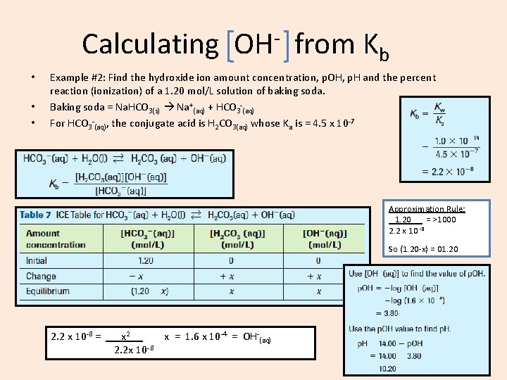 Calculating • • • OH from Kb Example #2: Find the hydroxide ion amount