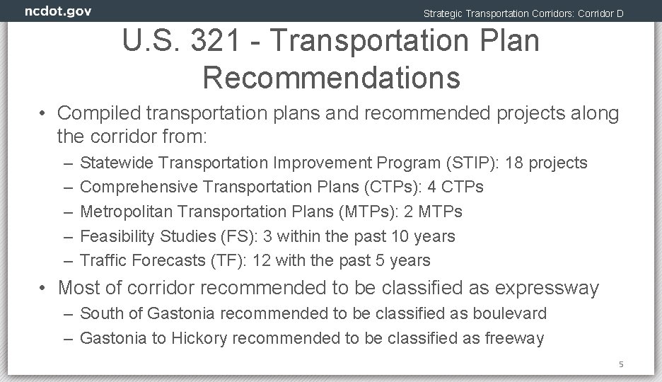 Strategic Transportation Corridors: Corridor D U. S. 321 - Transportation Plan Recommendations • Compiled