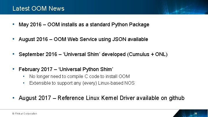 Latest OOM News • May 2016 – OOM installs as a standard Python Package