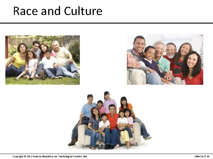 Race and Culture Copyright © 2012 Pearson Education, Inc. Publishing as Prentice Hall Slide