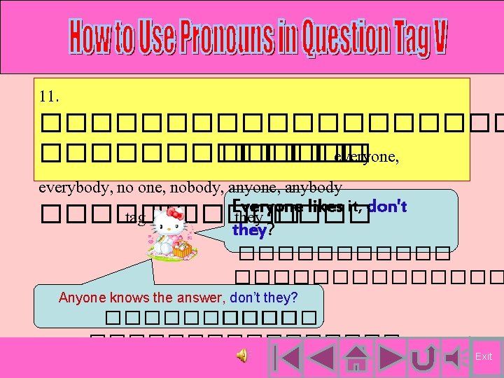 11. ���������� ������ everyone, everybody, no one, nobody, anyone, anybody Everyone likes it, don't 11. ���������� ������ everyone, everybody, no one, nobody, anyone, anybody Everyone likes it, don't