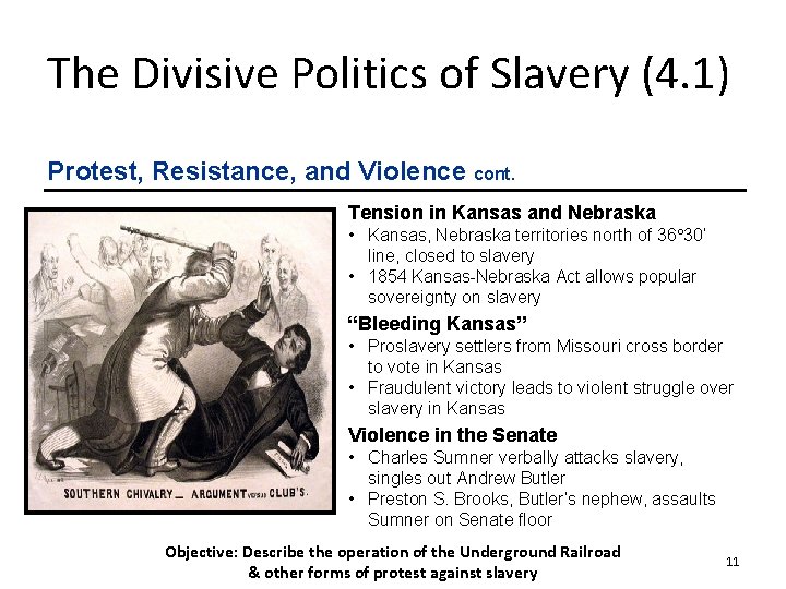 The Divisive Politics of Slavery (4. 1) Protest, Resistance, and Violence cont. Tension in