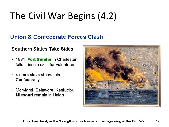 The Civil War Begins (4. 2) Union & Confederate Forces Clash Southern States Take