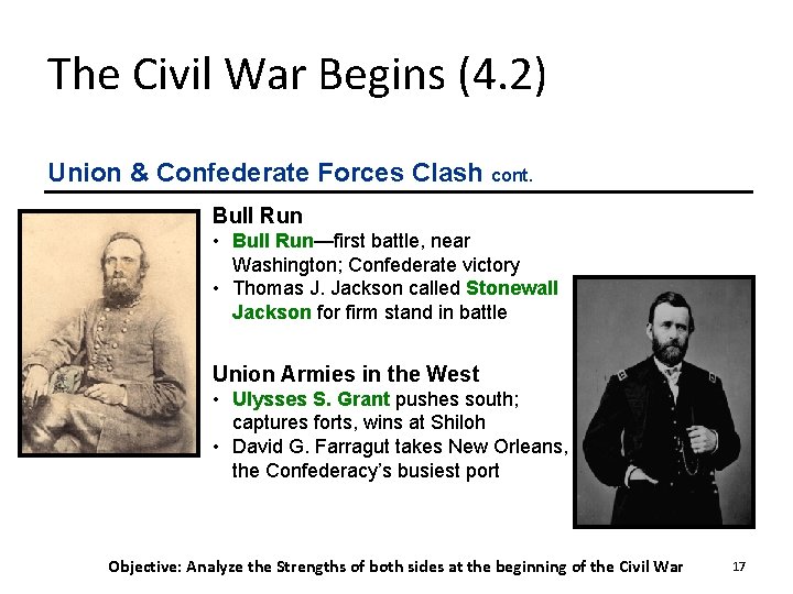 The Civil War Begins (4. 2) Union & Confederate Forces Clash cont. Bull Run