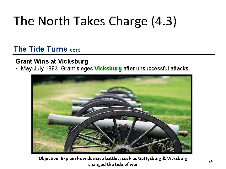The North Takes Charge (4. 3) The Tide Turns cont. Grant Wins at Vicksburg