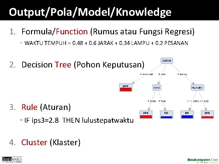 Output/Pola/Model/Knowledge 1. Formula/Function (Rumus atau Fungsi Regresi) • WAKTU TEMPUH = 0. 48 +
