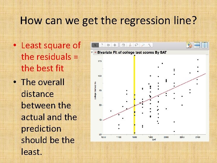 How can we get the regression line? • Least square of the residuals =
