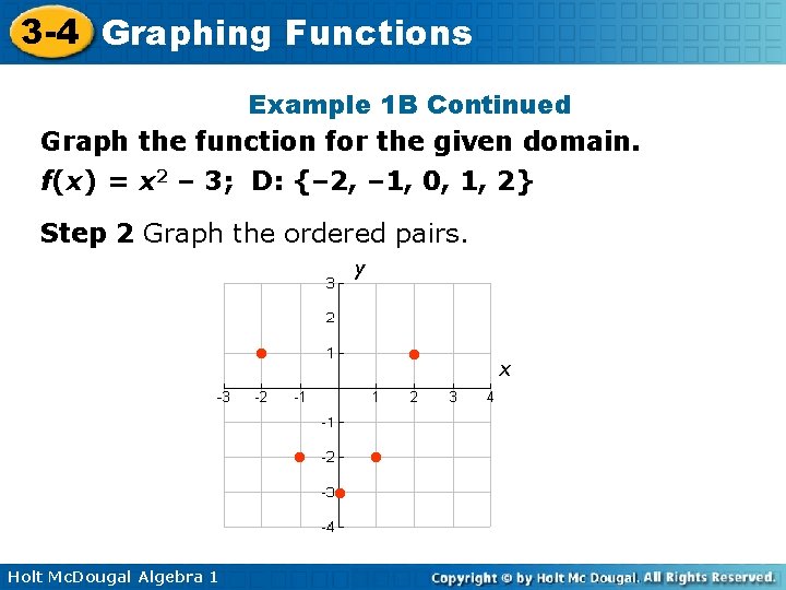 3 -4 Graphing Functions Example 1 B Continued Graph the function for the given