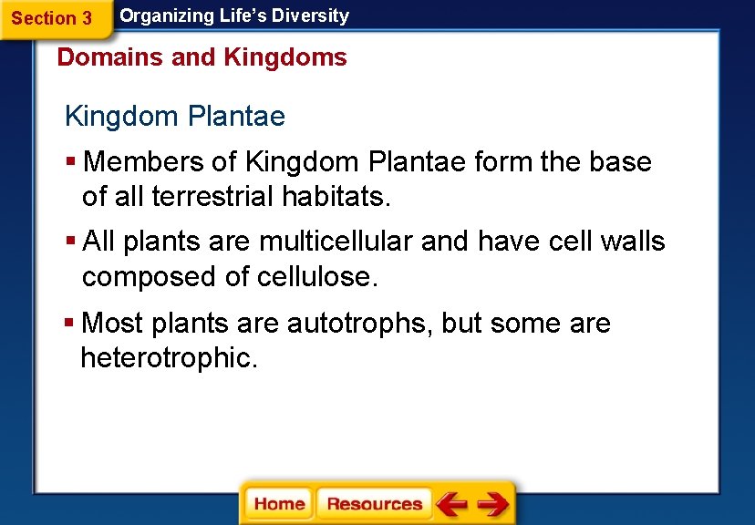 Section 3 Organizing Life’s Diversity Domains and Kingdoms Kingdom Plantae § Members of Kingdom