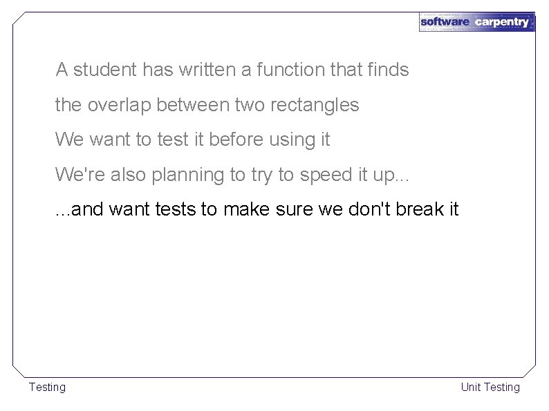 A student has written a function that finds the overlap between two rectangles We