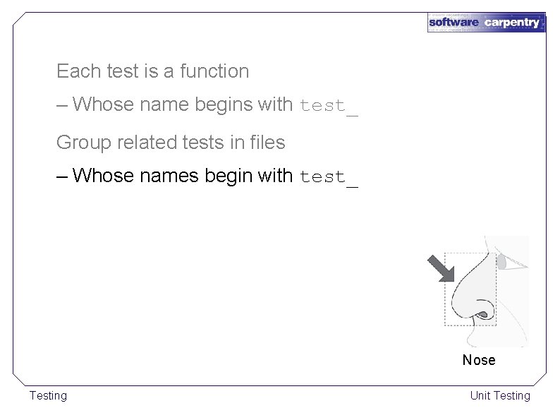 Each test is a function – Whose name begins with test_ Group related tests