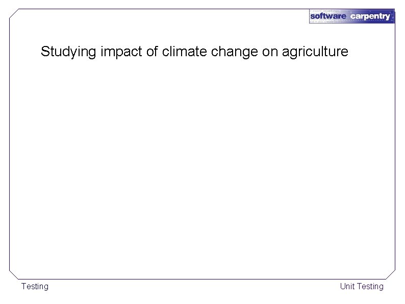 Studying impact of climate change on agriculture Testing Unit Testing 