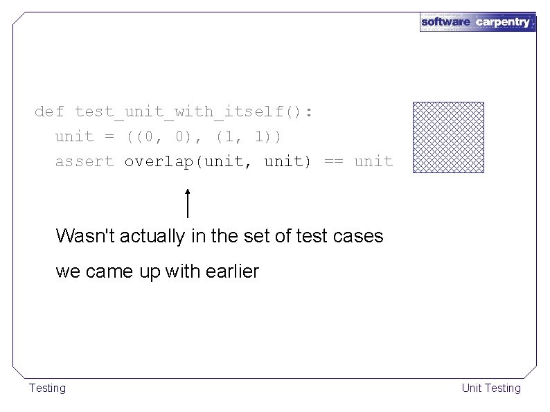 def test_unit_with_itself(): unit = ((0, 0), (1, 1)) assert overlap(unit, unit) == unit Wasn't