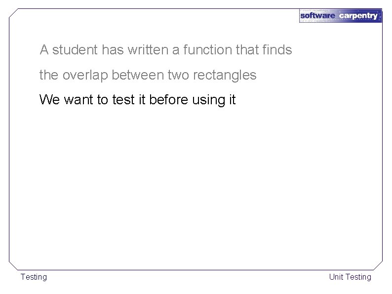 A student has written a function that finds the overlap between two rectangles We