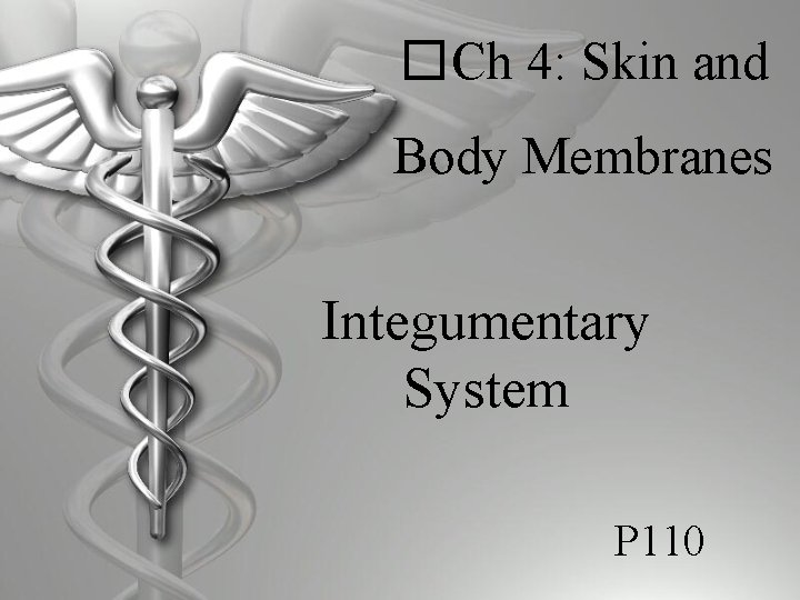 �Ch 4: Skin and Body Membranes Integumentary System P 110 