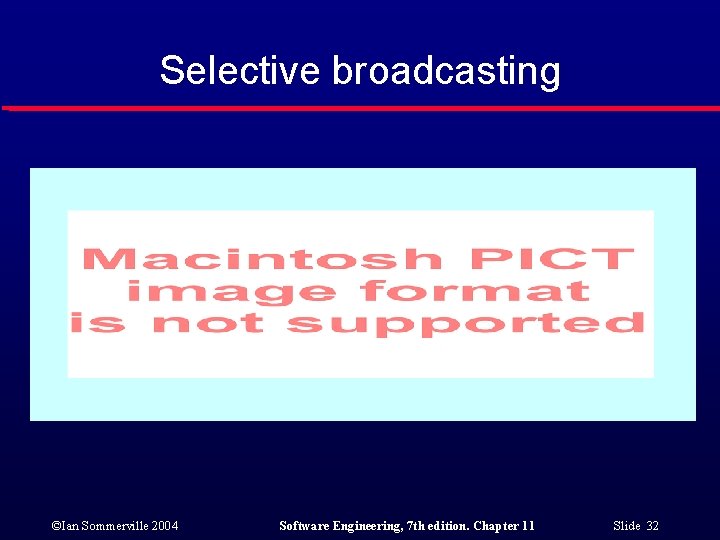 Selective broadcasting ©Ian Sommerville 2004 Software Engineering, 7 th edition. Chapter 11 Slide 32