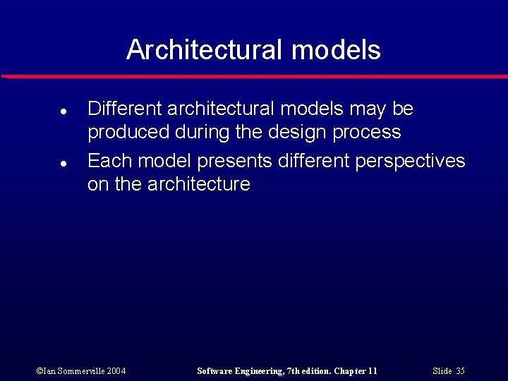 Architectural models l l Different architectural models may be produced during the design process