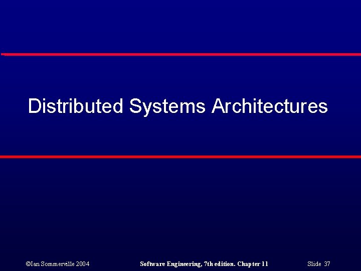 Distributed Systems Architectures ©Ian Sommerville 2004 Software Engineering, 7 th edition. Chapter 11 Slide