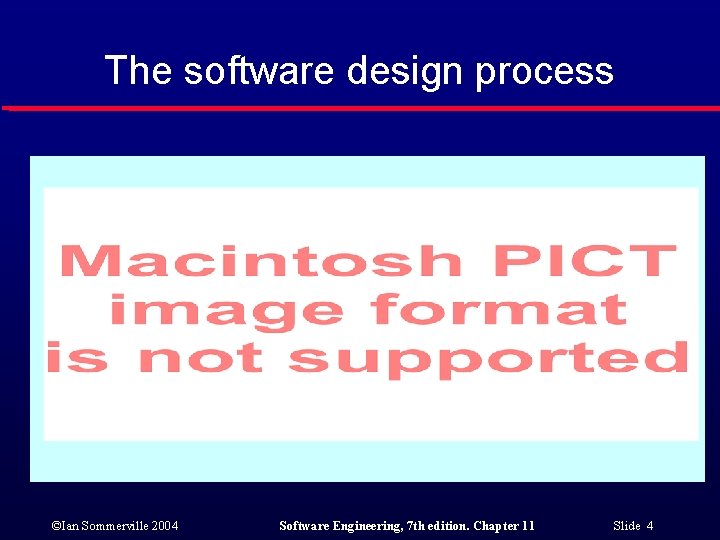 The software design process ©Ian Sommerville 2004 Software Engineering, 7 th edition. Chapter 11