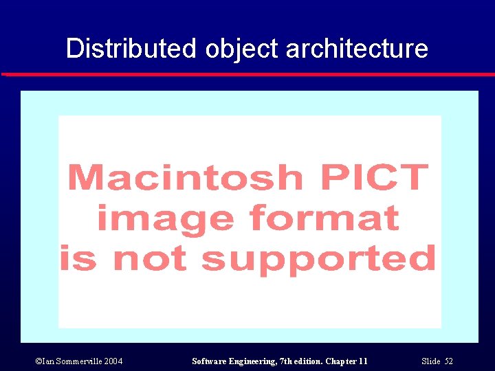 Distributed object architecture ©Ian Sommerville 2004 Software Engineering, 7 th edition. Chapter 11 Slide