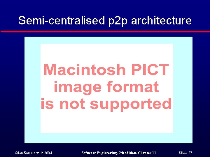 Semi-centralised p 2 p architecture ©Ian Sommerville 2004 Software Engineering, 7 th edition. Chapter