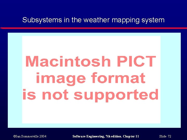 Subsystems in the weather mapping system ©Ian Sommerville 2004 Software Engineering, 7 th edition.