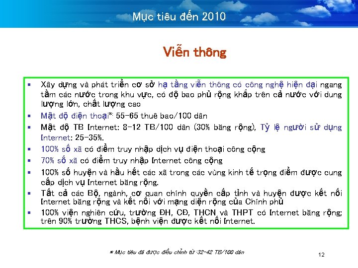 Mục tiêu đến 2010 Viễn thông § § § § Xây dựng và phát