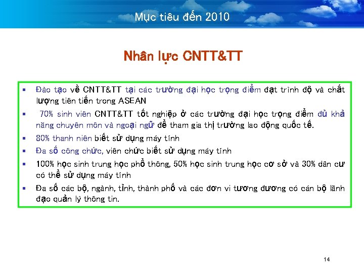 Mục tiêu đến 2010 Nhân lực CNTT&TT § § § Đào tạo về CNTT&TT