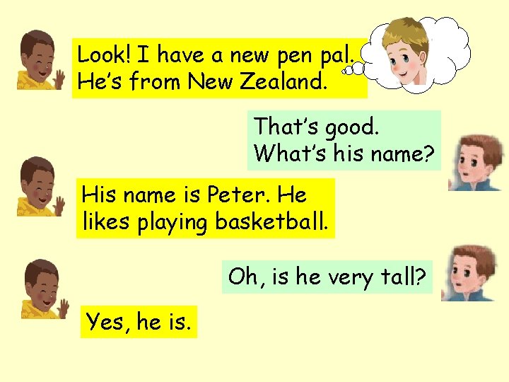 Look! I have a new pen pal. He’s from New Zealand. That’s good. What’s