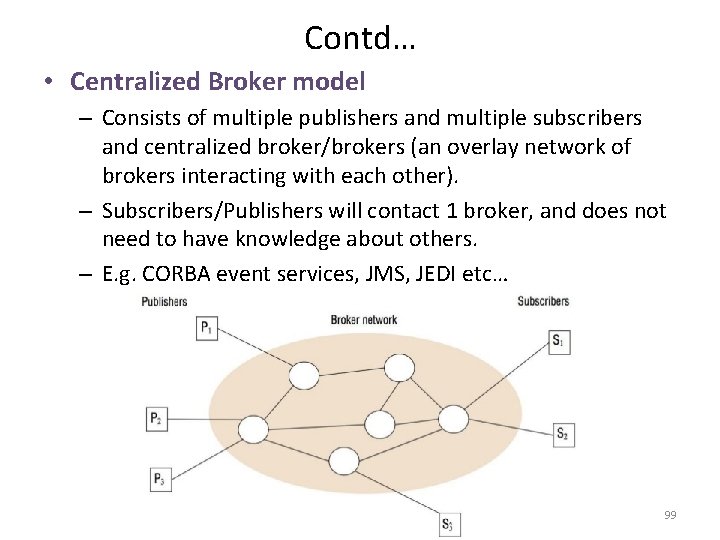 Contd… • Centralized Broker model – Consists of multiple publishers and multiple subscribers and