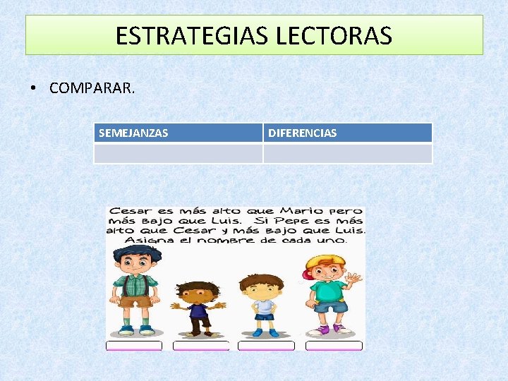 ESTRATEGIAS LECTORAS • COMPARAR. SEMEJANZAS DIFERENCIAS 