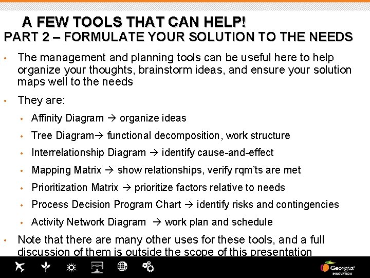 A FEW TOOLS THAT CAN HELP! PART 2 – FORMULATE YOUR SOLUTION TO THE A FEW TOOLS THAT CAN HELP! PART 2 – FORMULATE YOUR SOLUTION TO THE