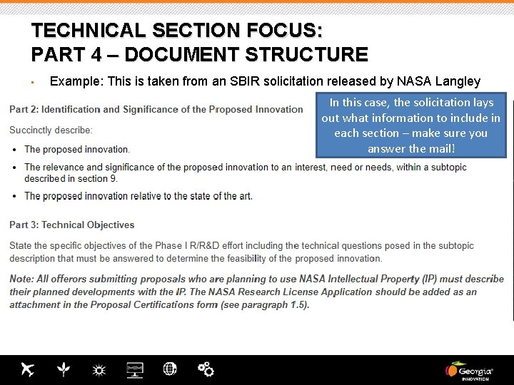 TECHNICAL SECTION FOCUS: PART 4 – DOCUMENT STRUCTURE • Example: This is taken from TECHNICAL SECTION FOCUS: PART 4 – DOCUMENT STRUCTURE • Example: This is taken from