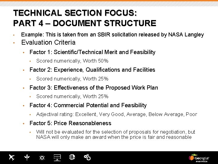 TECHNICAL SECTION FOCUS: PART 4 – DOCUMENT STRUCTURE • Example: This is taken from TECHNICAL SECTION FOCUS: PART 4 – DOCUMENT STRUCTURE • Example: This is taken from