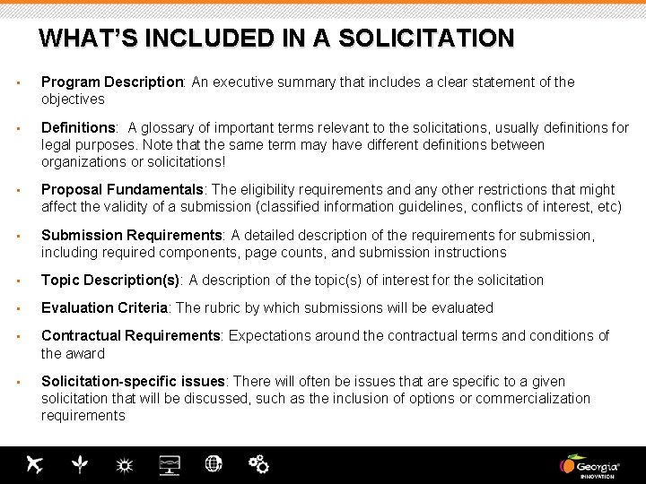 WHAT’S INCLUDED IN A SOLICITATION • Program Description: An executive summary that includes a WHAT’S INCLUDED IN A SOLICITATION • Program Description: An executive summary that includes a