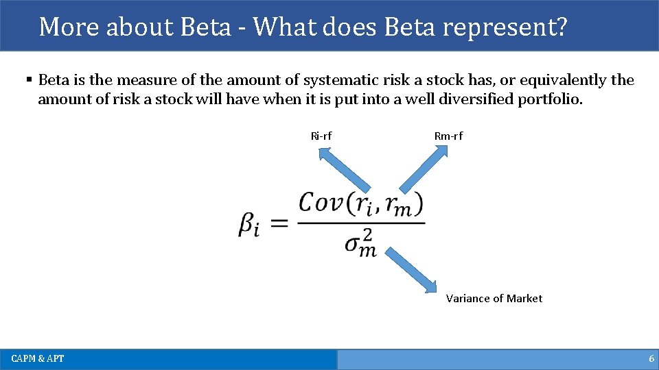 More about Beta - What does Beta represent? § Beta is the measure of