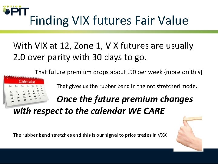 Finding VIX futures Fair Value With VIX at 12, Zone 1, VIX futures are