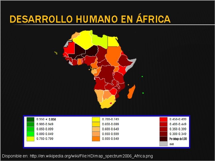 DESARROLLO HUMANO EN ÁFRICA Disponible en: http: //en. wikipedia. org/wiki/File: HDImap_spectrum 2006_Africa. png 