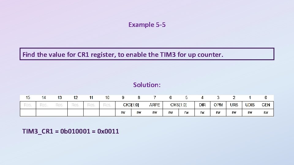 Example 5 -5 Find the value for CR 1 register, to enable the TIM