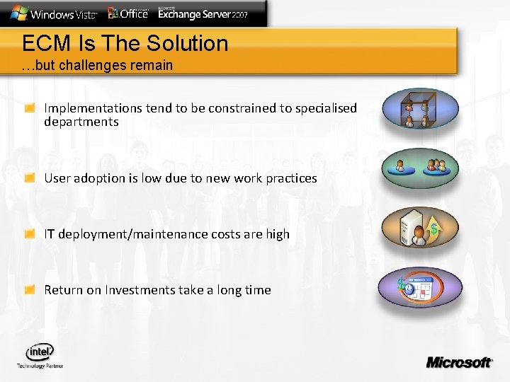 ECM Is The Solution …but challenges remain Implementations tend to be constrained to specialised