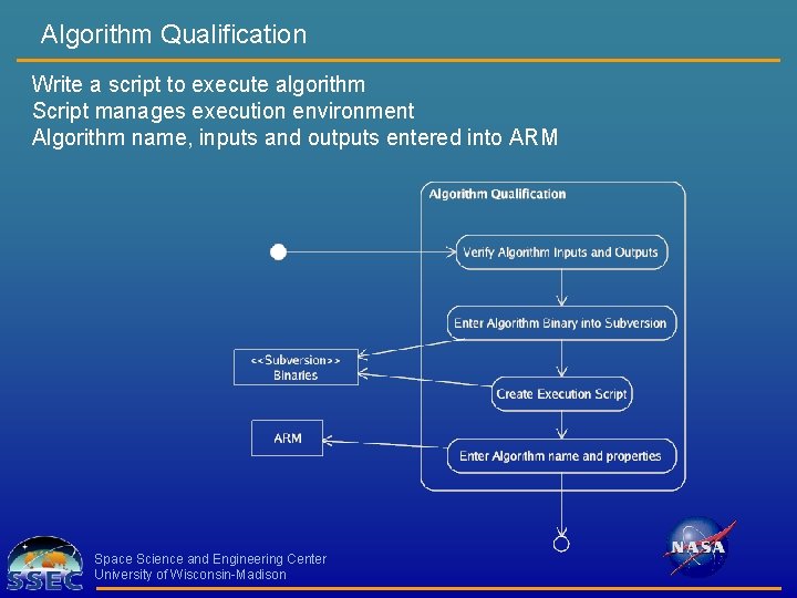 Algorithm Qualification Write a script to execute algorithm Script manages execution environment Algorithm name,