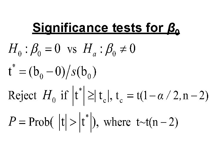 Significance tests for β 0 