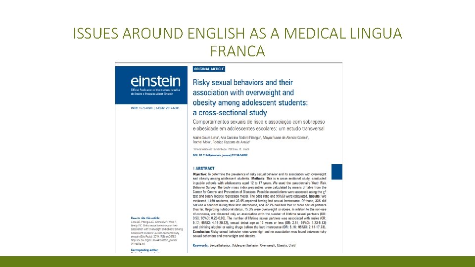 ISSUES AROUND ENGLISH AS A MEDICAL LINGUA FRANCA 