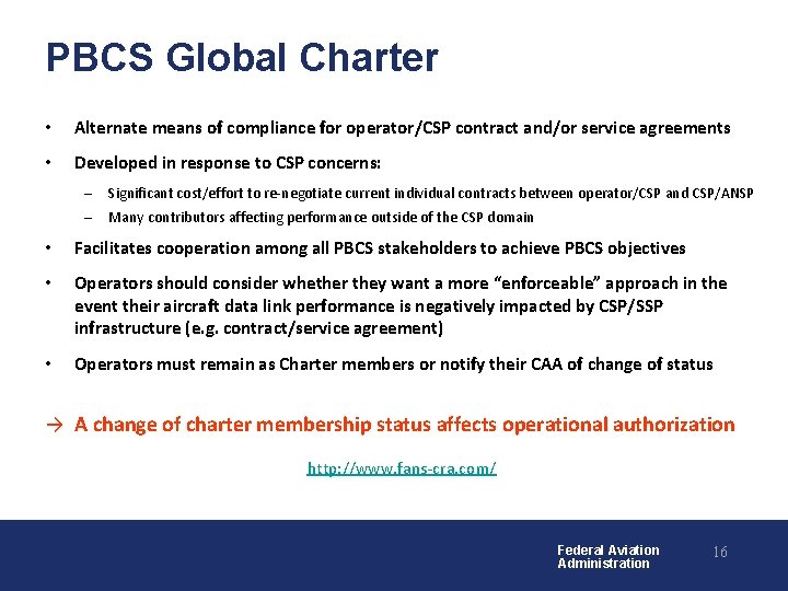 PBCS Global Charter • Alternate means of compliance for operator/CSP contract and/or service agreements
