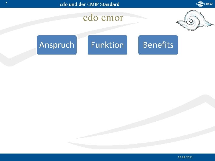 7 cdo und der CMIP Standard cdo cmor Anspruch Funktion Benefits 16. 06. 2021